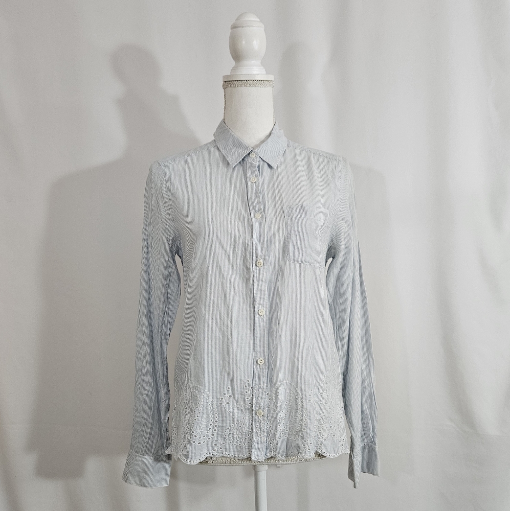 American Eagle Outfitters blue cotton striped button up women's size small